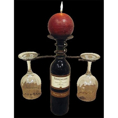 METROTEX DESIGNS Metrotex Designs 21075 Iron 2 Stem Holder Wine Bottle Topper With Center Candle Plate; Meteor Finish 21075